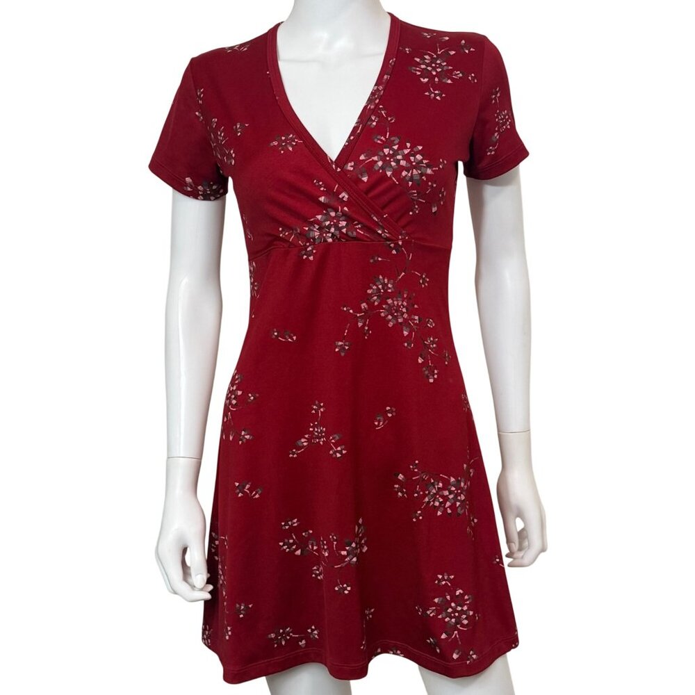 Vintage 90s Forever 21 USA Made Floral Dress Burgundy Red Short Sleeve Medium